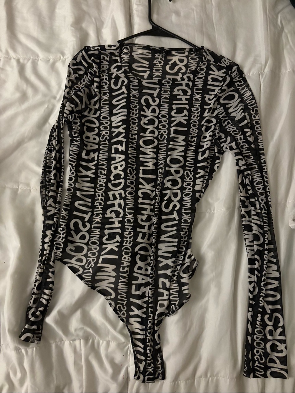 iris Black & White Alphabet Print Long-Sleeve Bodysuit